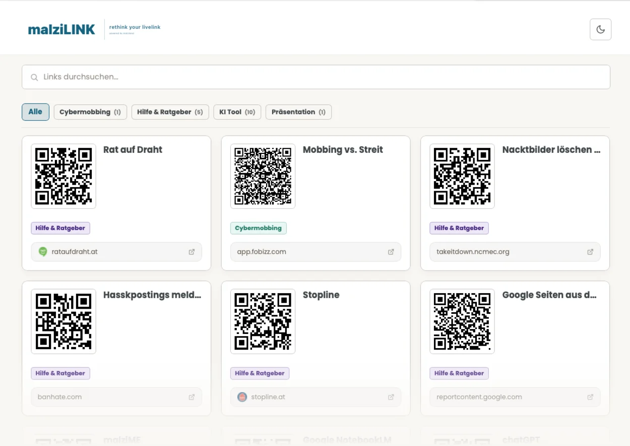 Linksammlung von malziLINK mit QR-Codes